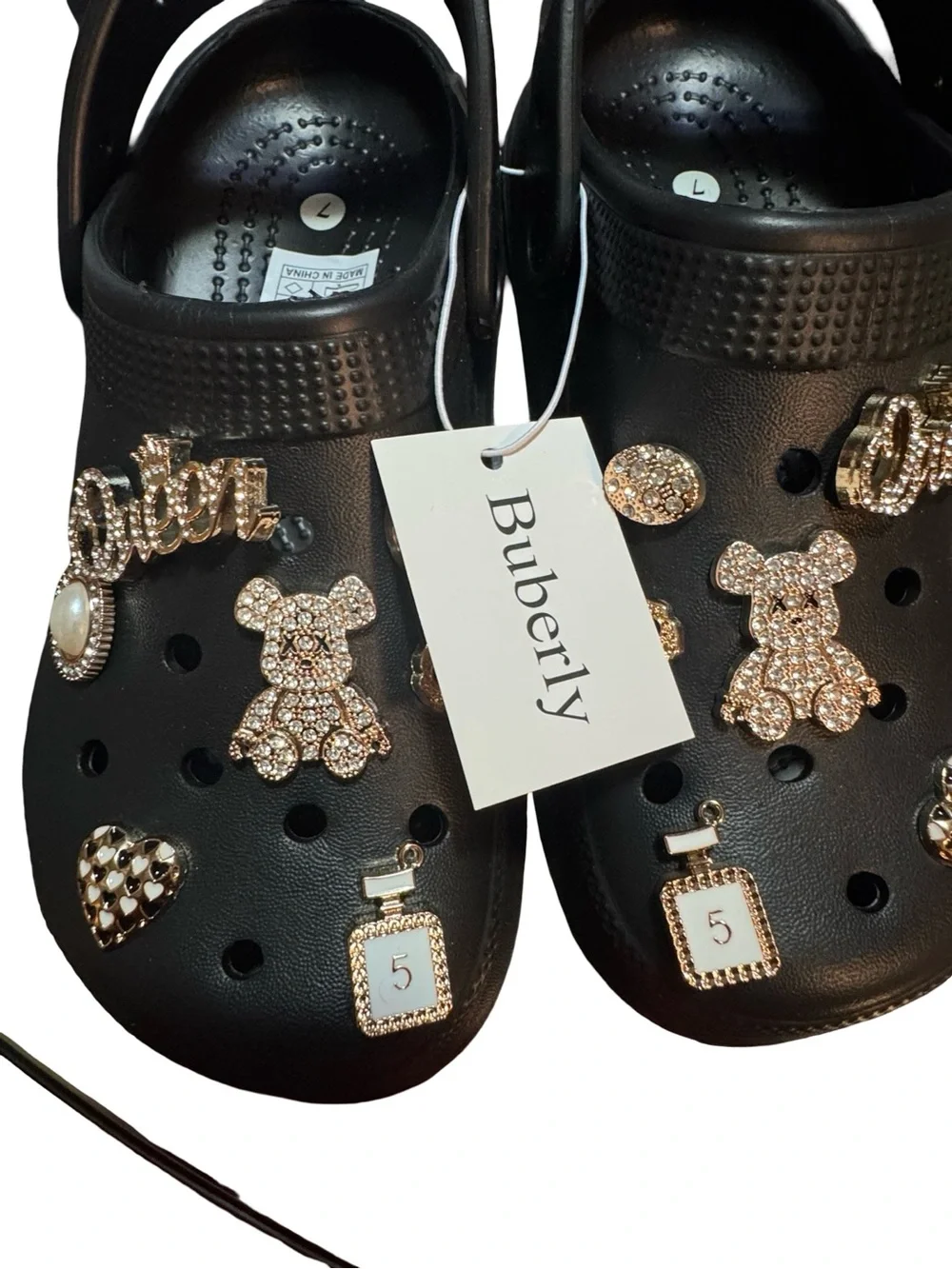 Burberry Black woman Sandal Clogs with Gold-Tone Jewel Charms